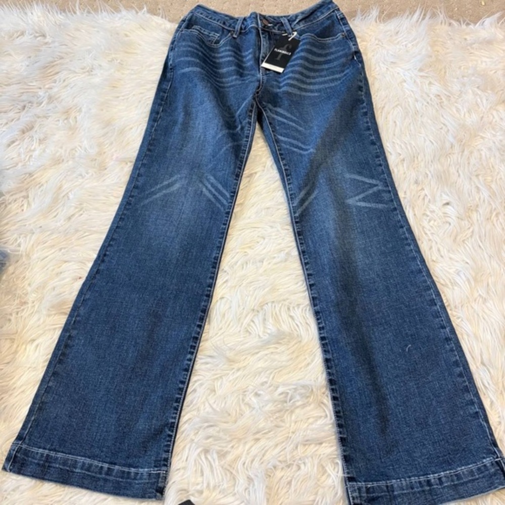 Flamingals wide leg flared stretchy jeans women size M CC13-15
